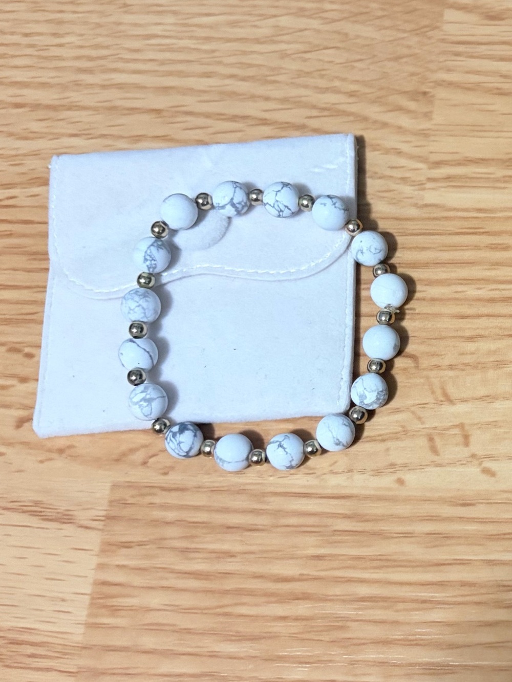 White Beaded Stretch Bracelet with Silver Accents